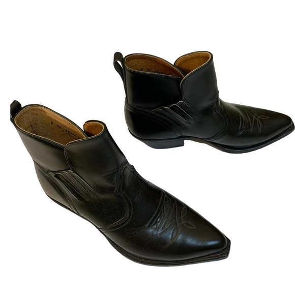 Vintage BOULET Mens 8 Western Ankle Boot Black Snip Toe Stretch Fit Pull-On main image 5